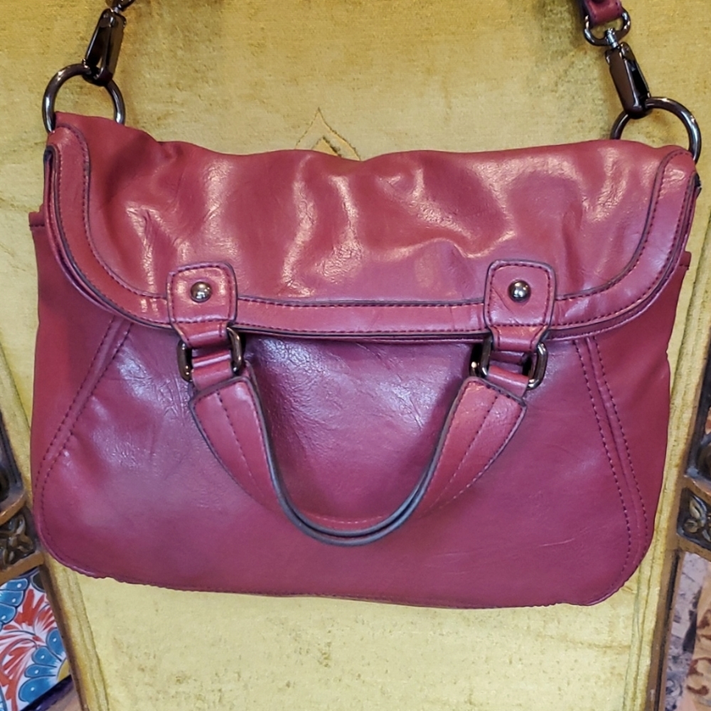 Nine West Hobo Satchel Wine Red Foldover Messenger Bag